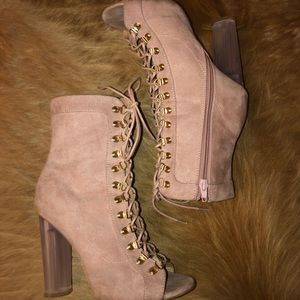 Lace-up Pink Block Heels